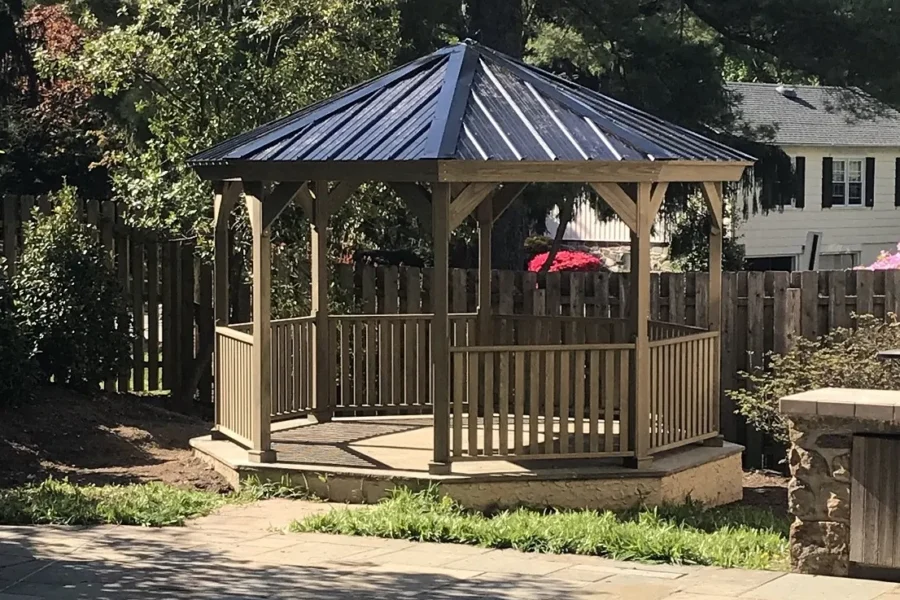 Wood Gazebo With Flood Stain (mushroom) And Black Metal Roof