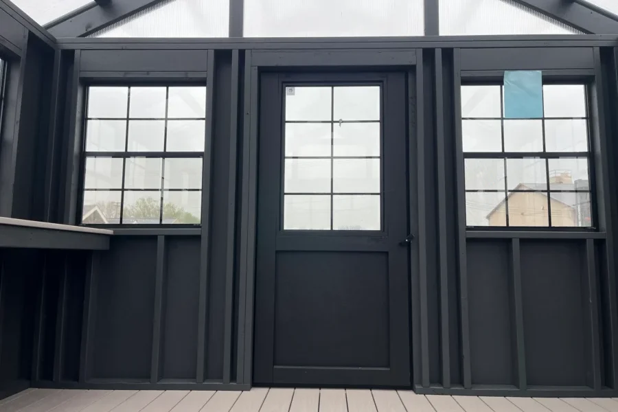 12x16 Interior Painted Iron Ore, Slate Gray Azek, Door and Exterior Painted Black Po 31556 2
